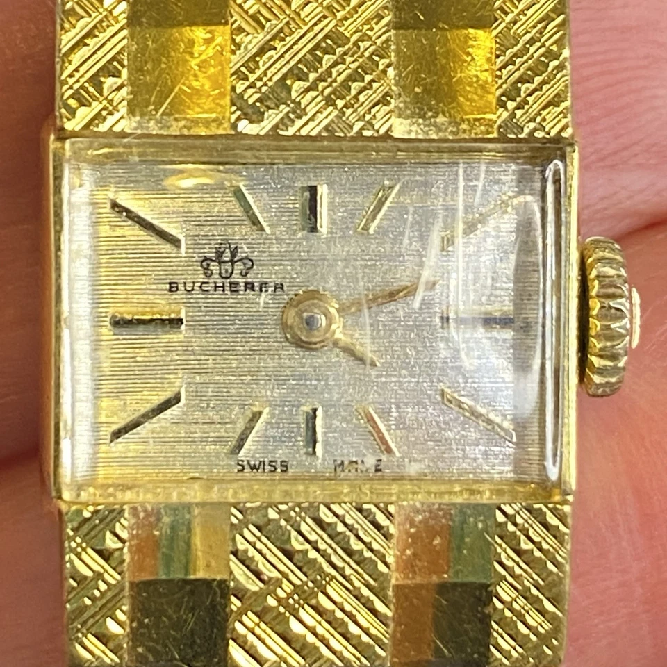 Reloj suizo Bucherer vintage para dama chapado en oro cuerda manual pulsera rectangular Foto 2 de 4