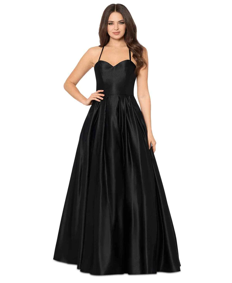 Blondie Nights Juniors Black Cage Back Crisscross Strap Ball Gown Dress 1