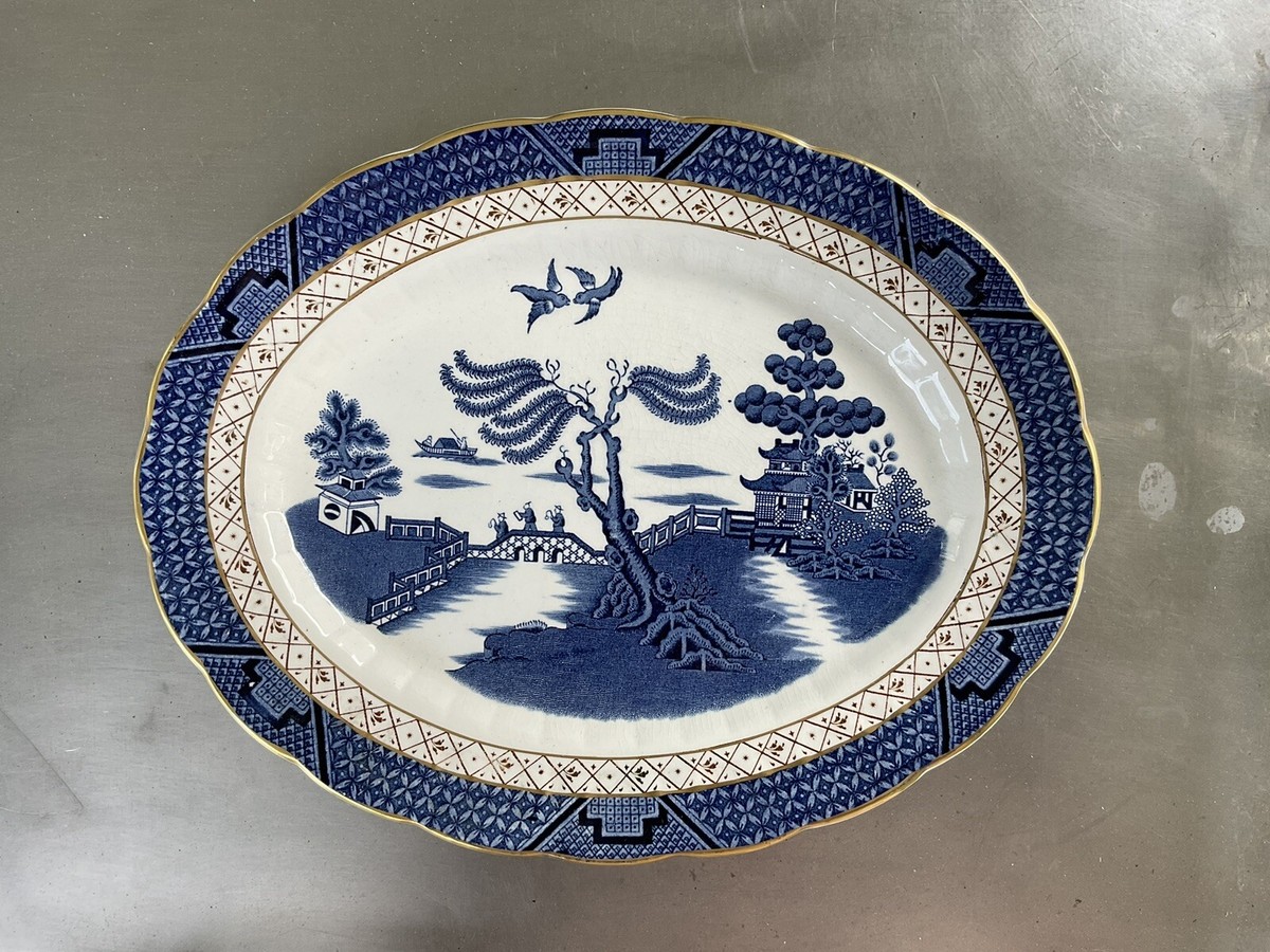 Booths Real Old Willow A8025 12” Platter with Gold Trim Blue