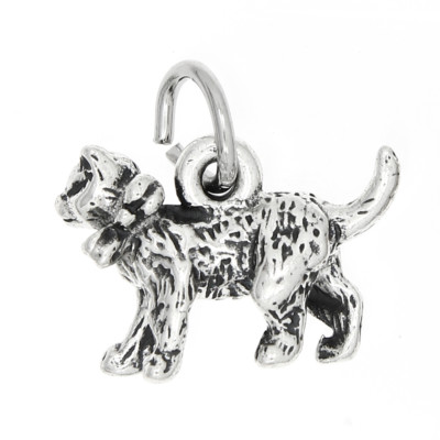 Sterling Silver Cat Kitten with Bow Collar Charm or Pendant