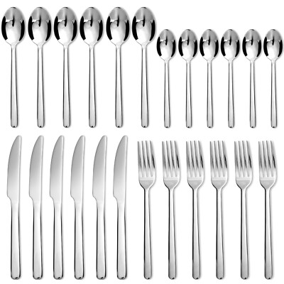 24 PCS Silverware Set for 6 Stainless Steel Flatware Cutlery Kitchen Utensil Set