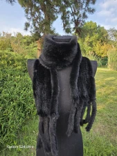 Knit 100% real mink fur  scarf  150*14 cm black neck wrap /unisex gift cape