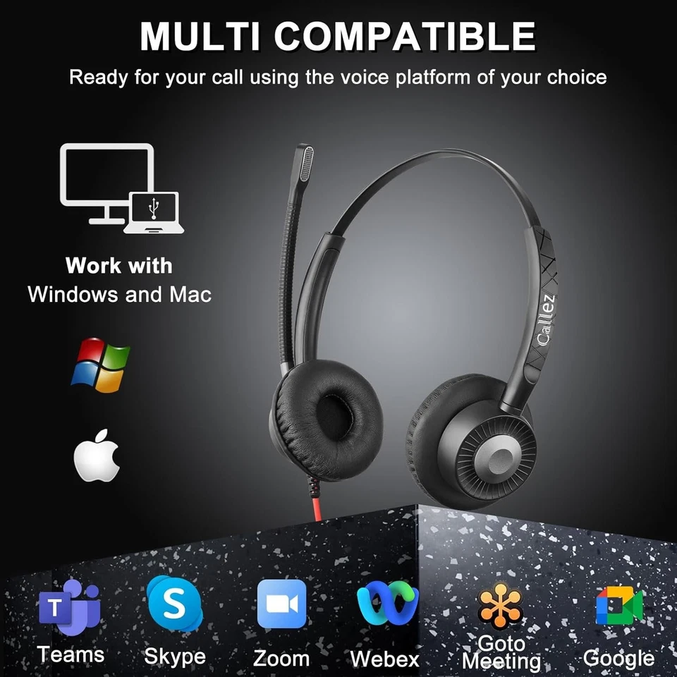 Callez USB Headset with ENC Dual Mic Noise Cancelling for PC Laptop Mac - Image 3 of 4