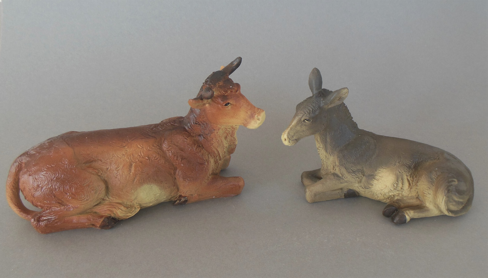 Ochs (10 cm hoch) und Esel (9,5 cm hoch) für Krippenfiguren Größe 25 cm WA