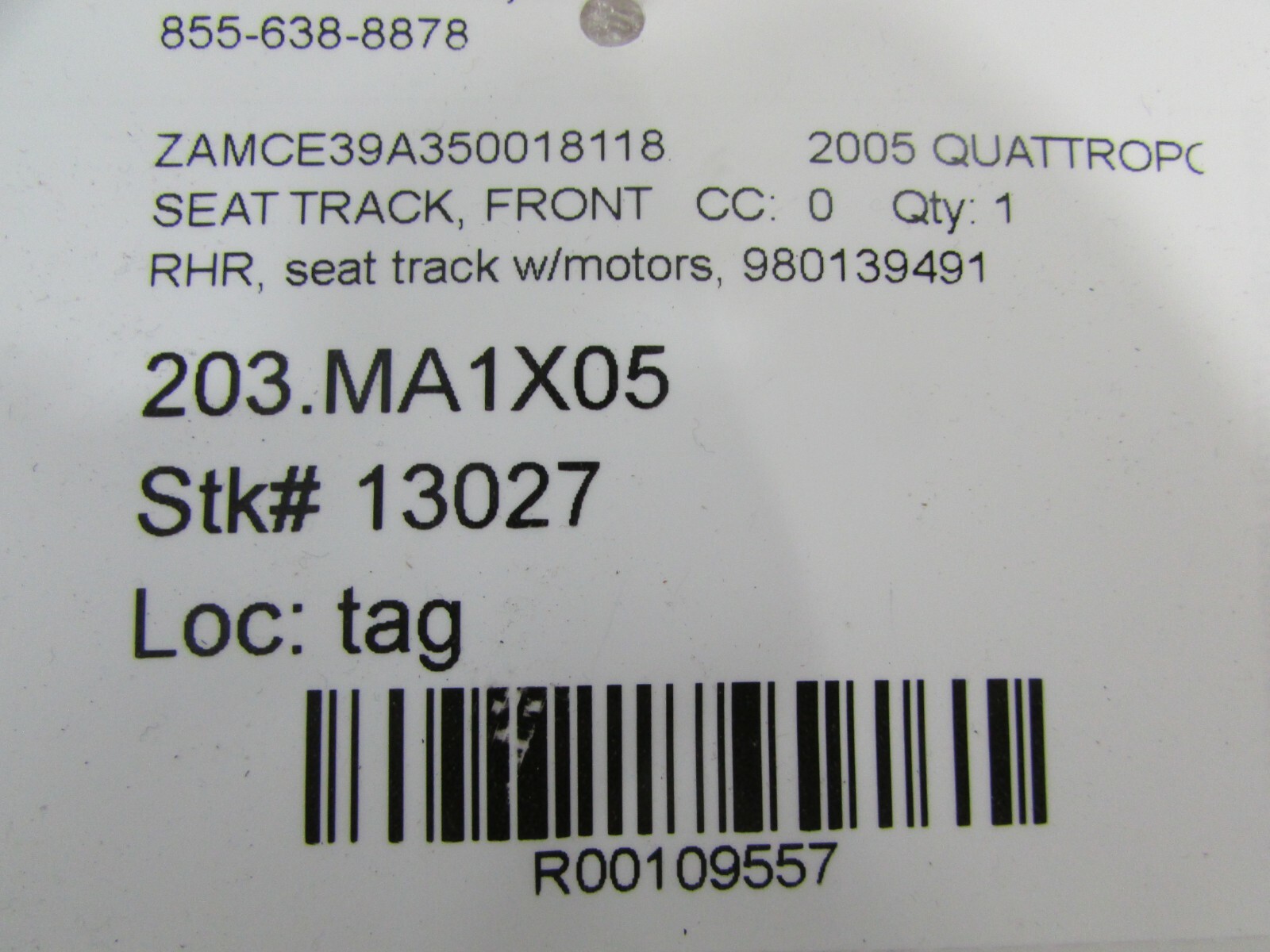 Maserati Quattroporte, RH Rear Seat Track w/ Motors, Used, P/N 980139491