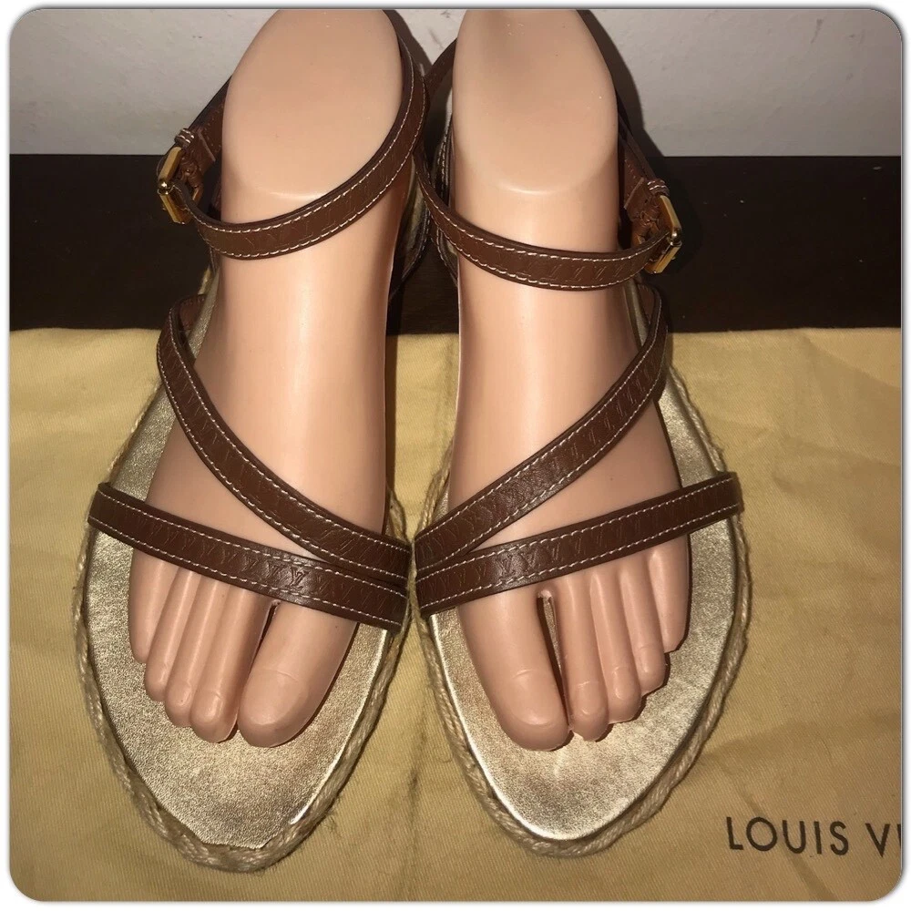 Louis Vuitton Brown Leather Ankle Strap Flat Sandals