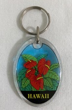 HAWAII Red Flowers Acrylic Souvenir Keychain Key Ring -New