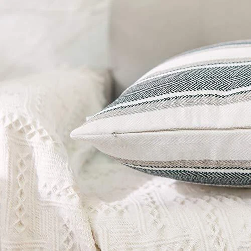 2 Packs, Stripe Pillow Case Soft Linen Rectangle 12“ x 20”,Set of 2 Black-white - Image 3 of 4