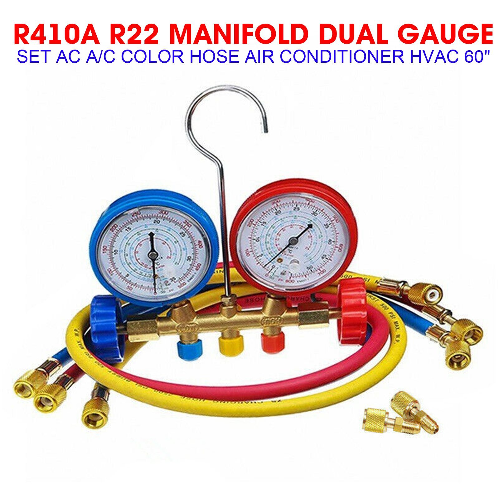 R410A R22 Manifold Dual Gauge Set AC A/C Color Hose Air Conditioner HVAC  60 | eBay