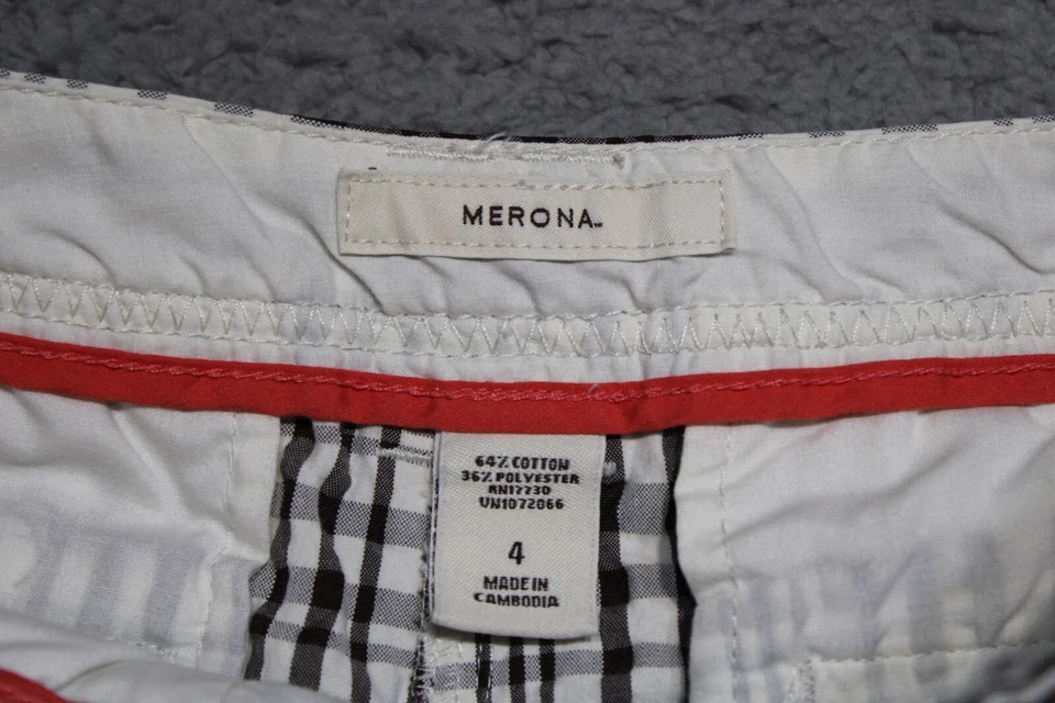 Merona Shorts Womens 4 Brown White Plaid Seersucker Flat Front Pockets Casual - Image 3 of 4