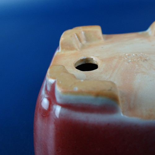 Shibakatsu Bonsai Pot Tokoname Glaze Rectangular Bowl 2.8in x 2.3in Wine red - Picture 7 of 7