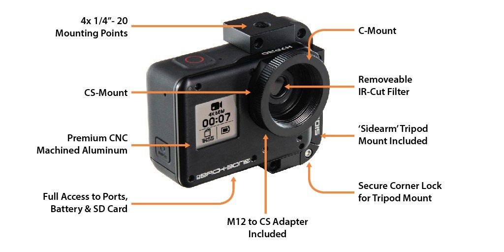 H7PRO MODIFIED GOPRO HD HERO7 BLACK CAMERA C-CS-M12-DSLR 4K