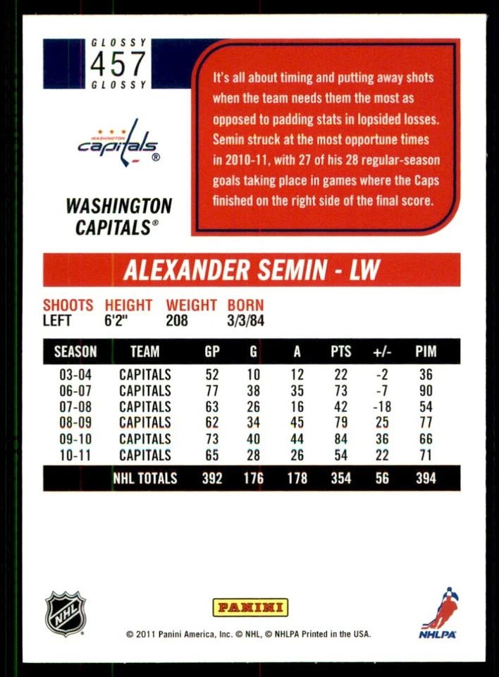 2011-12 Score Alexander Semin #457 - Image 2 of 2