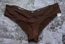 NWT VICTORIA'S SECRET BROWN SATIN SMOOTH STRAPPY BACK HIGH LEG CHEEKY PANTIES