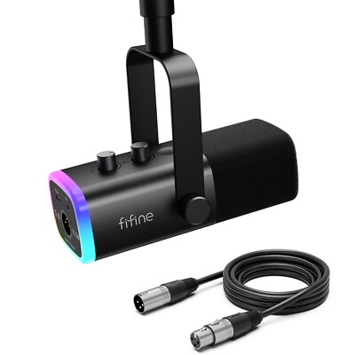 FIFINE RGB Dynamic Microphone XLR/USB for Podcast Recording Gaming Streaming-AM8