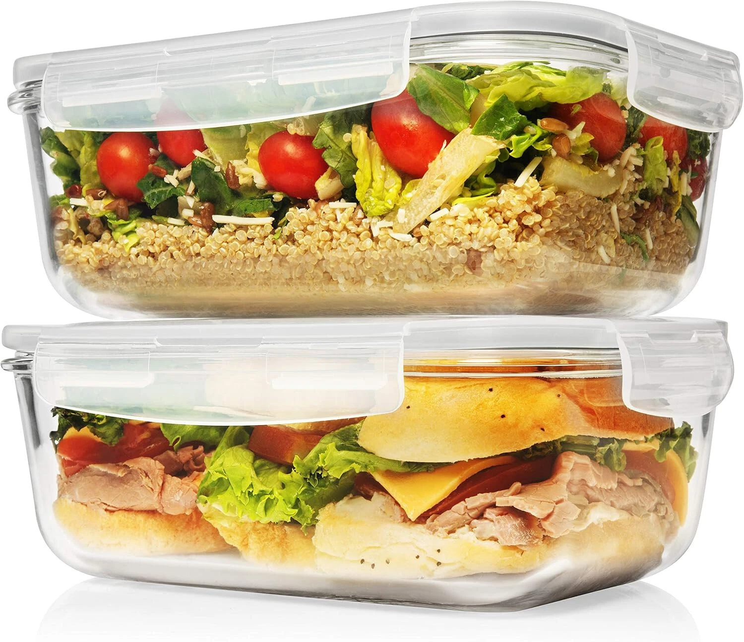 8 Cups/ 63 Oz 4 Piece (2 containers + 2 Lids) Large Glass Food Storage