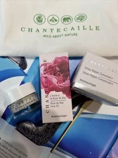 3 Chantecaille Travel Size rose de mai cream, face oil stress repair conc.+bag