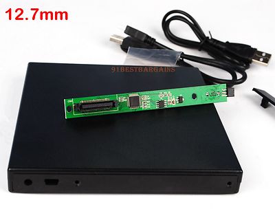 External USB Enclosure 12.7mm IDE Internal DVD CD Burner Drive Case Mount Black