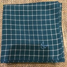 GREEN OCEAN CHECKED ART CLASSIC MEN HANDKERCHIEF COTTON VINTAGE POCKET SQUARE19"
