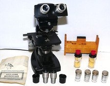 BAUSCH  LOMB STEREO MICROSCOPE WITH ILLUMINATOR IN WOODEN CASE 4X 10X 40X 100X