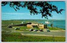 Vintage Postcard SD Pickstown Observatory Ft. Randall Dam 50s Cars Chrome~12576