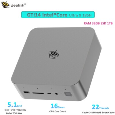 Gaming PC Beelink GTi14 Intel Ultra9 185H Mini Computer RAM32GBDDR5 SSD1TB WIFI7