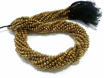 Gold Pyrite Hydro Rondelle Faceted 3-4mm Quartz Beads 13''inch 5 Strands Lot