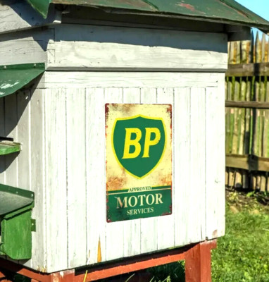Ein einzigartiges Retro Metall Werbeschild - BP MOTOR SERVICES - 12'' x 8'' - 30 x 20 cm