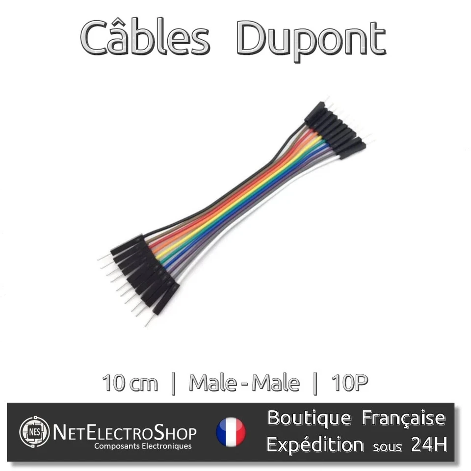 10x Cables Dupont 10cm Male/Male pour BreadBoard Arduino, Raspberry Pi