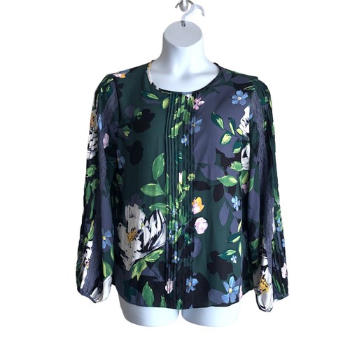 White House Black Market Women's Blouse Size XL Floral Pleated Chiffon