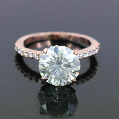 Diamond Ring  Off Lite Blue 8.50 Ct 925 Silver Rose Gold Plated Round Lab Create