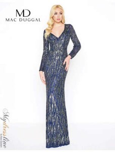 midnight blue gown with sleeves
