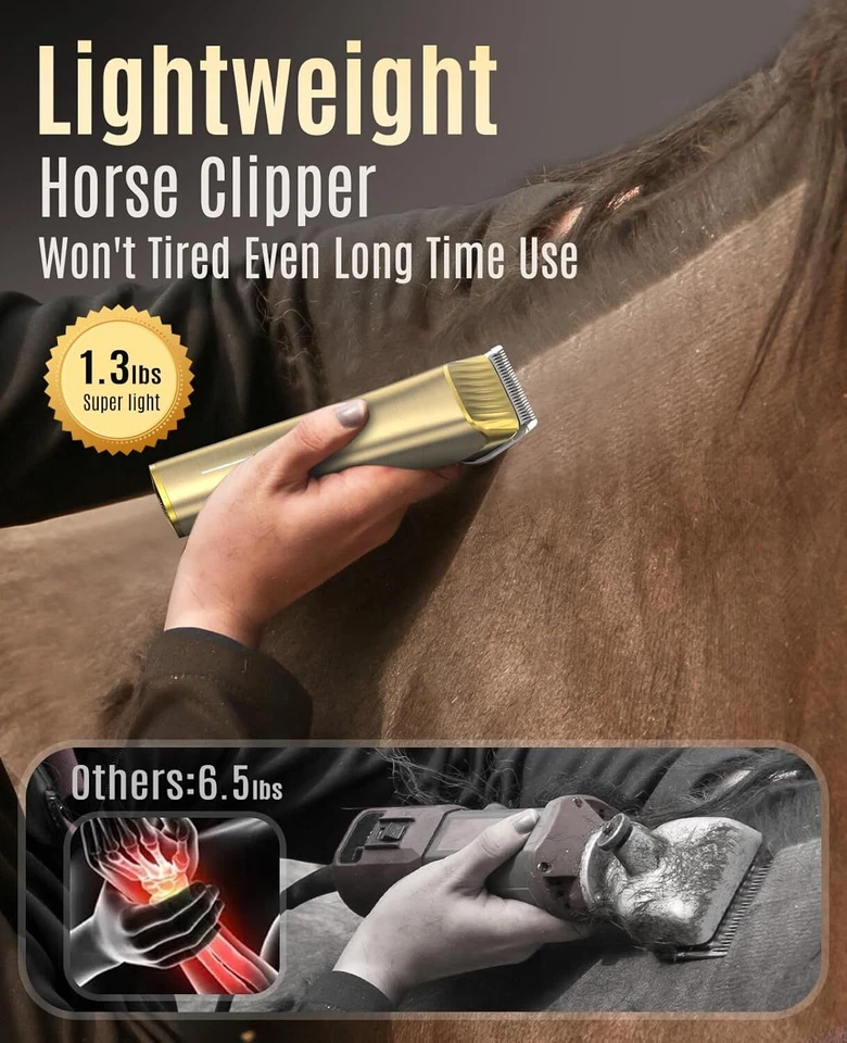 Oneisall Cortapelos Inalámbrico, Cortapelos de Acicalamiento de 2 Velocidades de Bajo Ruido, Caballo Foto 4 de 4