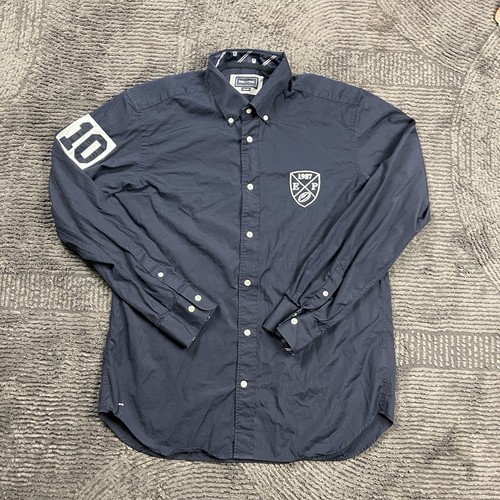 Eden Park Men's Large Button Down Shirt Navy Blue Long Sleeve 1987 Crest Logo - Picture 2 of 7