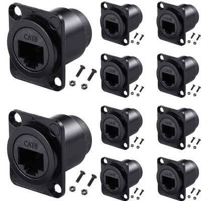 10PCS D-Type RJ45 Coupler, Shielded Panel Mount 10 PACK, Black