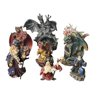 Vintage Fantasy Dragon Wizard Figurine Lot of 8 Resin Statues