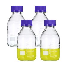 4 Pack Media Storage Bottles 500ml Borosilicate Glass Graduated Round Bottles