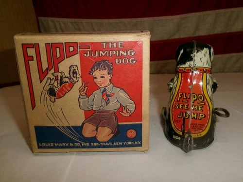 ANTIQUE- MARX TOY CO.- "FLIPO THE DOG"- WIND UP TOY-ORIGINAL BOX-WORKS-