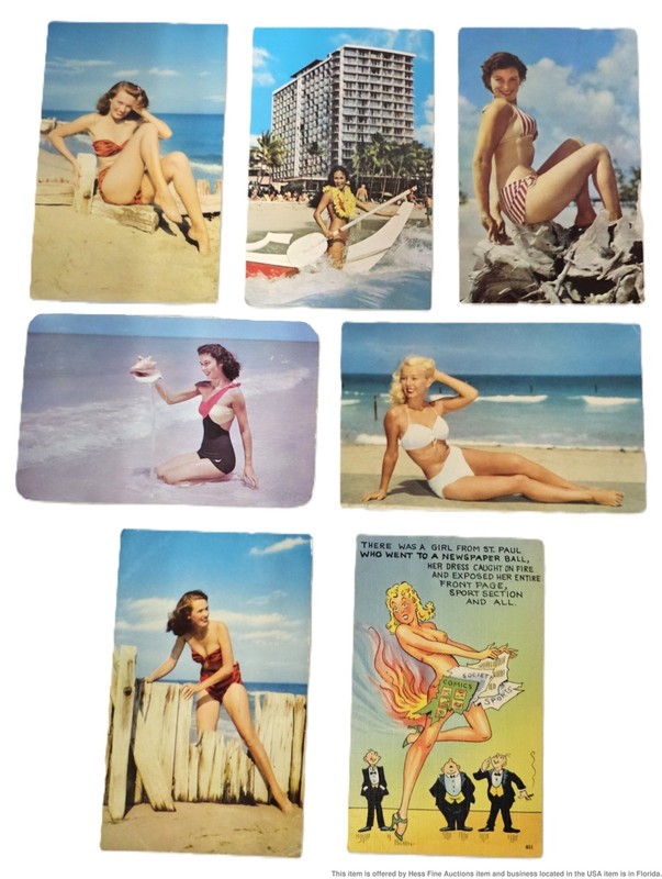Lot of Seven Vintage 1950s Postcards Pin Up Ladies Beach Photoshoot Bikini