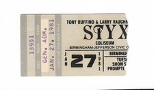 Styx 1/27/81 Birmingham AL Colisuem Ticket Stub
