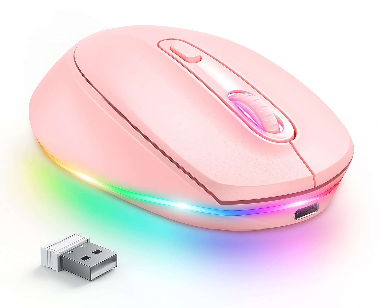 Rechargeable Wireless Mouse with LED Light for Laptop Small Cordless Computer Mouse