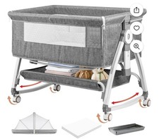 Rupoun Bassinet, Bedside Sleeper, Foldable Baby Crib with 6 Adjustable Heights