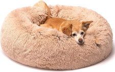 Donut Dog Bed Faux Fur Fluffy Calming Sofa for Small Dogs, Soft  Plush anti Anx