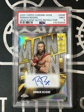 2025 Topps Chrome WWE Main Event Roman Reigns Refractor Auto /175 PSA 9