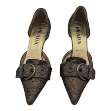 Prada Vintage D Orsay Kitten Heel Pumps Metallic Jacquard Bronze EU34.5/US4.5