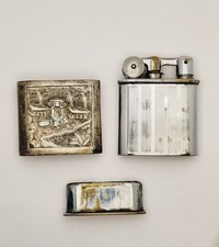 ANCIEN BRIQUET À ESSENCE MYON – DÉCOR INDOCHINE – FRANCE  Argent Silver