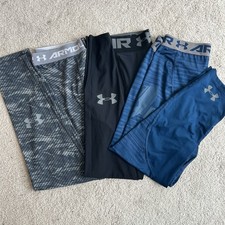 Under Armour Boys Bundle Of 3 Leggings Gray, Black, Blue Athletic Performance