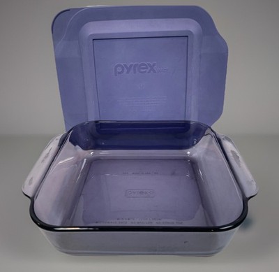 Pyrex 222 Amethyst Purple Glass 8x8 Square Baking Dish w/ Lid 2 Quart | USA 