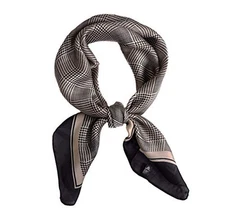  Silk Feeling Scarf Medium Square Satin Head Scarf hair scarf Houndstooth Black