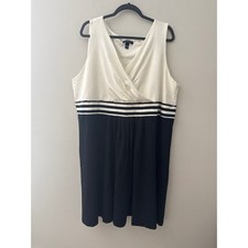 Lands' End Black/Cream Fit & Flare Cross Front Pique Dress, Women's Plus 3X